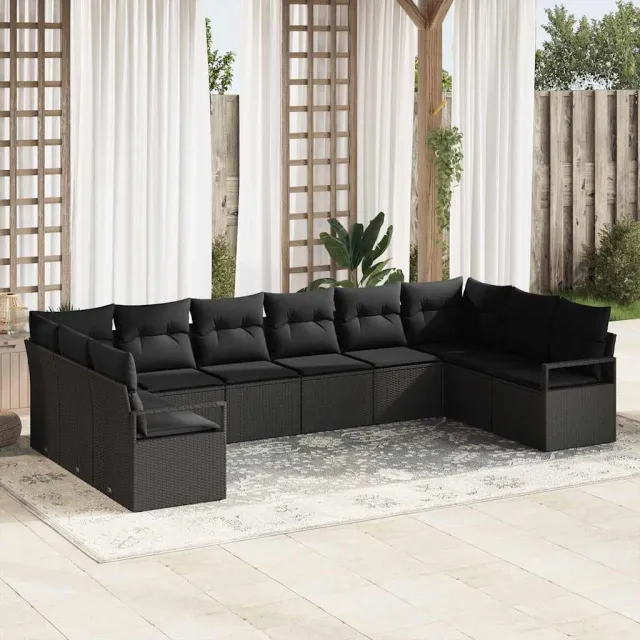 vidaXL Bankstel 10 st Zwart poly rattan, foto 2