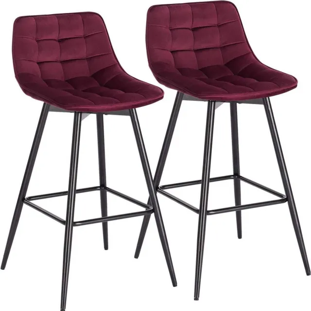 Bolt Edge Barkruk - Industrial - Rood - Velvet - Met rugleuning - Set van 2