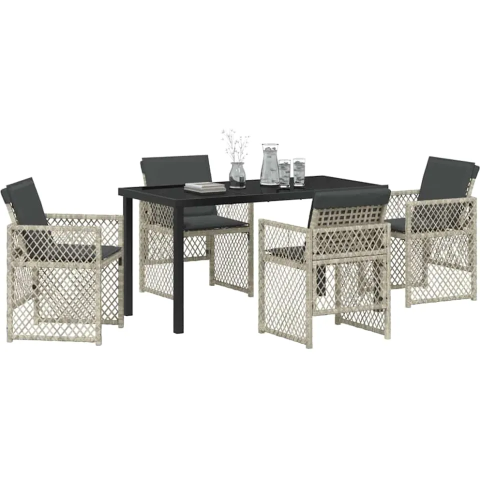 vidaXL Tuin eettafelset 5 st Lichtgrijs poly rattan, foto 2