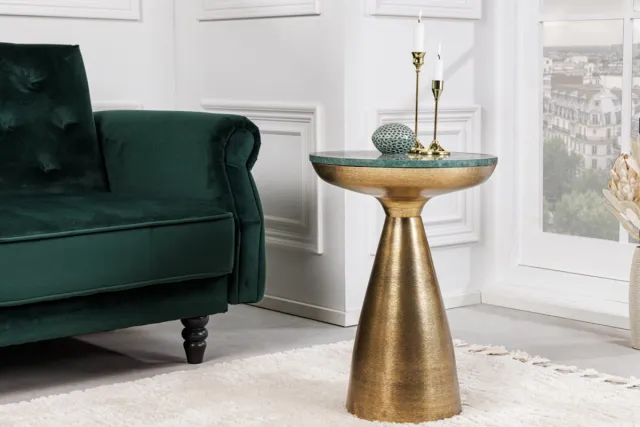 Invicta Interior Handgemaakte bijzettafel ELEMENTS 60cm goudgroen marmer rond - 42717 Zie omschrijving