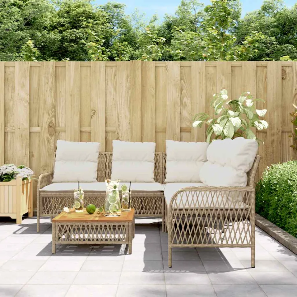 vidaXL 2-delige Loungeset met kussens poly rattan beige, foto 2
