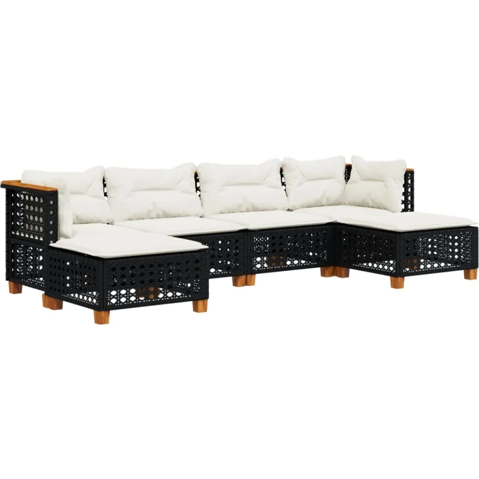 vidaXL 6-delige Loungeset met kussens poly rattan zwart, foto 3