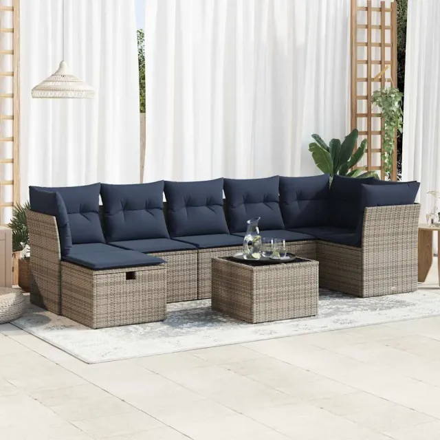 vidaXL 8-delige Loungeset met kussens poly rattan grijs, foto 2