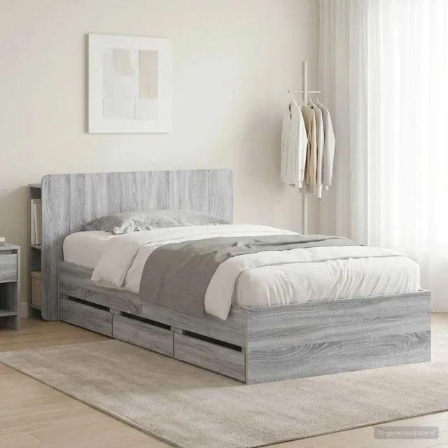 vidaXL Bedframe met opbergruimte en hoofdbord Grijs Sonoma 75 x 190 cm