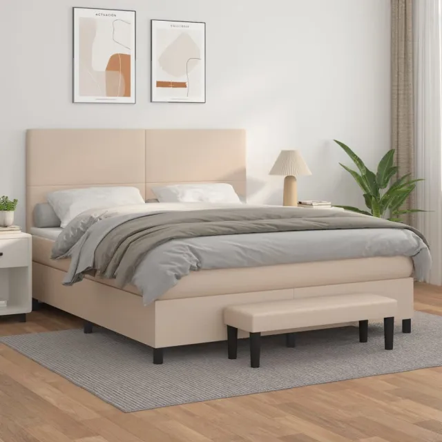 vidaXL Boxspring met matras kunstleer cappuccinokleurig 160x200 cm bruin