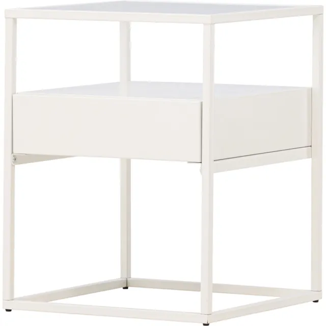 Nest living Dinand Bijzettafel - Metaal - met Lade - Nachtkastje - met Opbergruimte - Modern - Industrieel - Slaapkamer - Wit - 40 x 40 x 51 cm