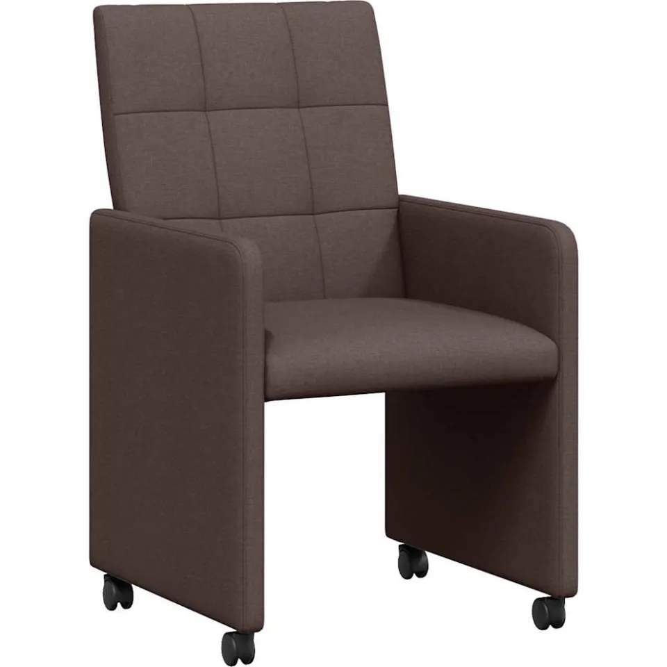 vidaXL Eetkamerstoelen met Wieltjes 2 st Stof Donkerbruin