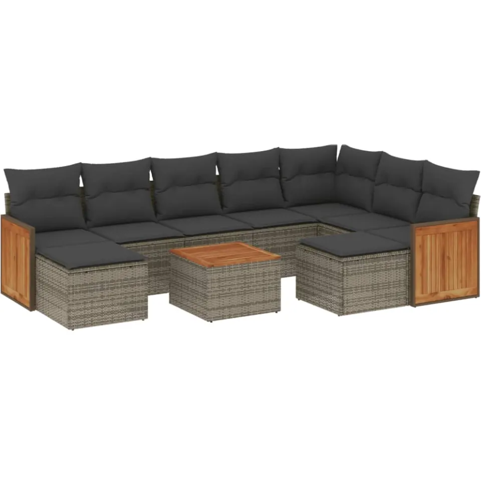 vidaXL 10-delige Loungeset met kussens poly rattan grijs, foto 3