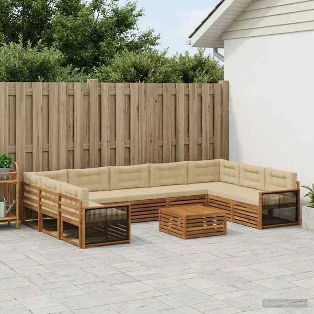 vidaXL Buiten bankenset 10 st 9-zits Natuurlijk en Beige
