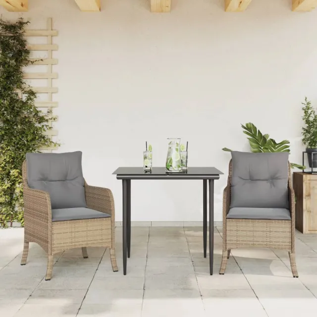 vidaXL 3-delige Tuinset met kussens poly rattan beige, foto 2