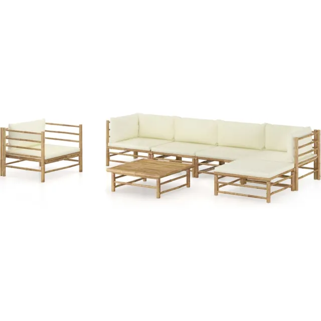 vidaXL 7-delige Loungeset met crèmewitte kussens bamboe