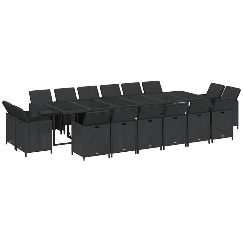 vidaXL 17-delige Tuinset met kussens poly rattan zwart