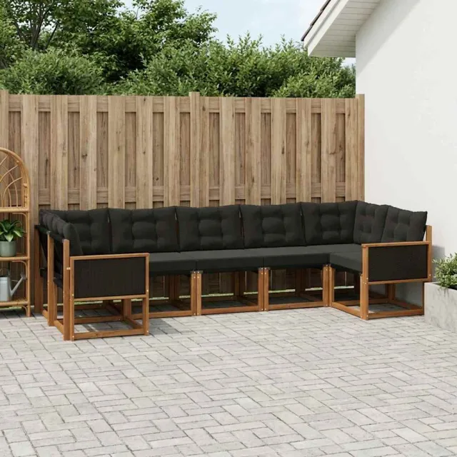 vidaXL Buiten bankenset 7 st 7-zits Naturel en Zwart Bruin