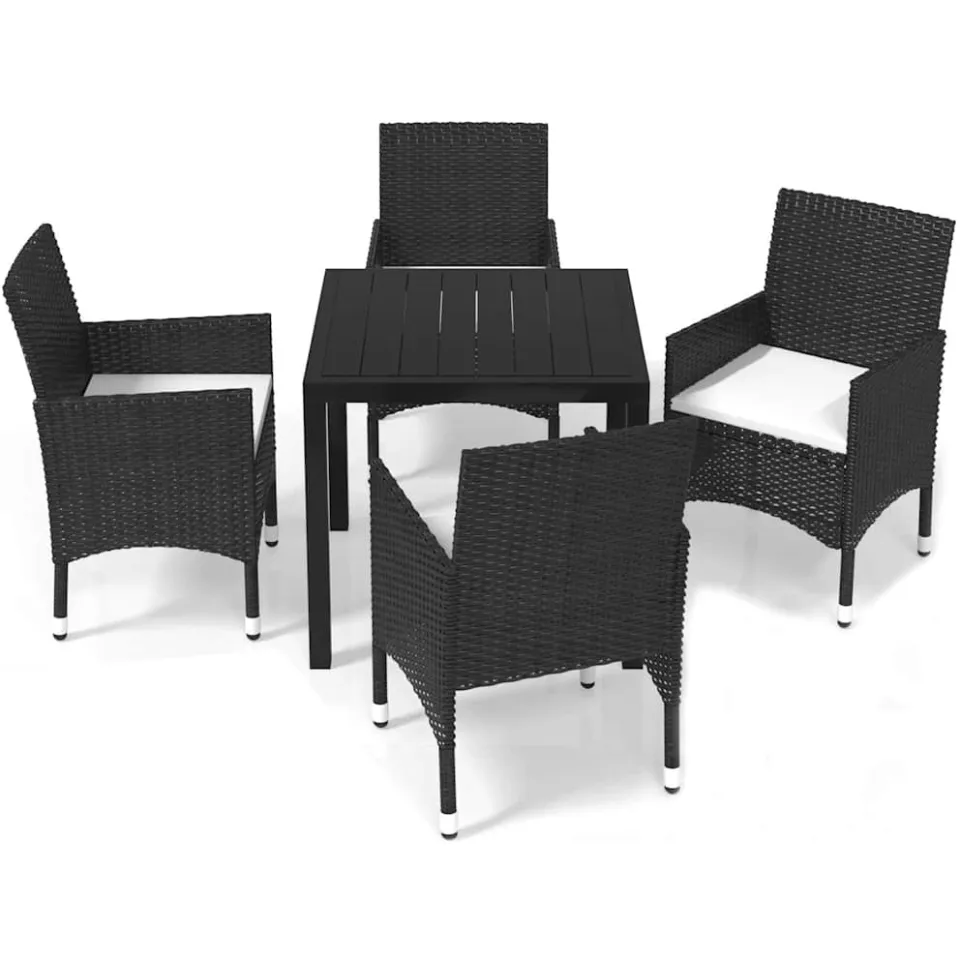 vidaXL 5-delige Tuinset met kussens poly rattan zwart, foto 3