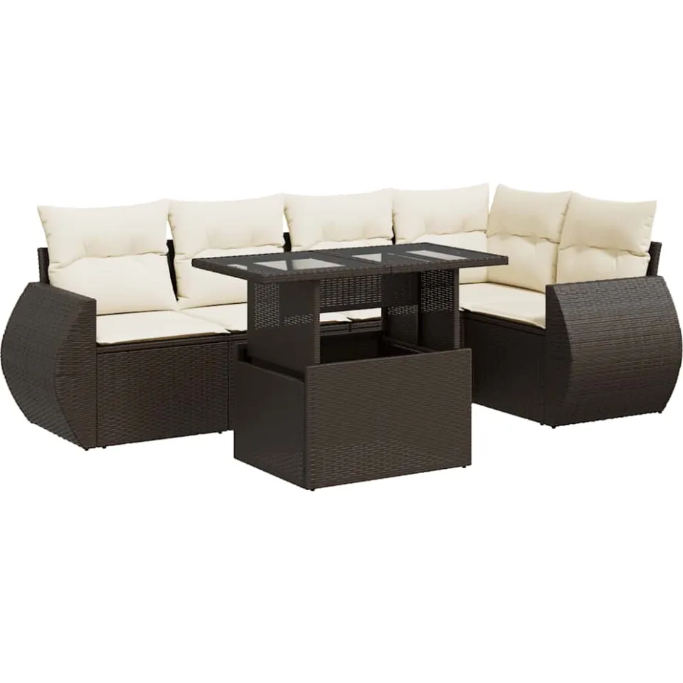 vidaXL 6-delige Loungeset met kussens poly rattan bruin, foto 3