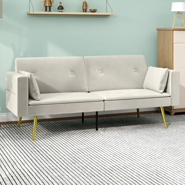 CHICFURN Slaapbank - Verstelbare rugleuning - 2-zits - Beige
