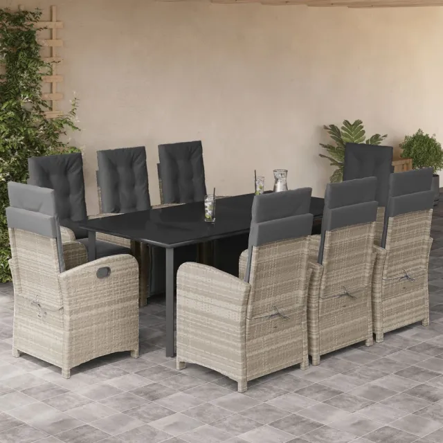 vidaXL 9-delige Tuinset met kussens poly rattan lichtgrijs grijs, foto 2