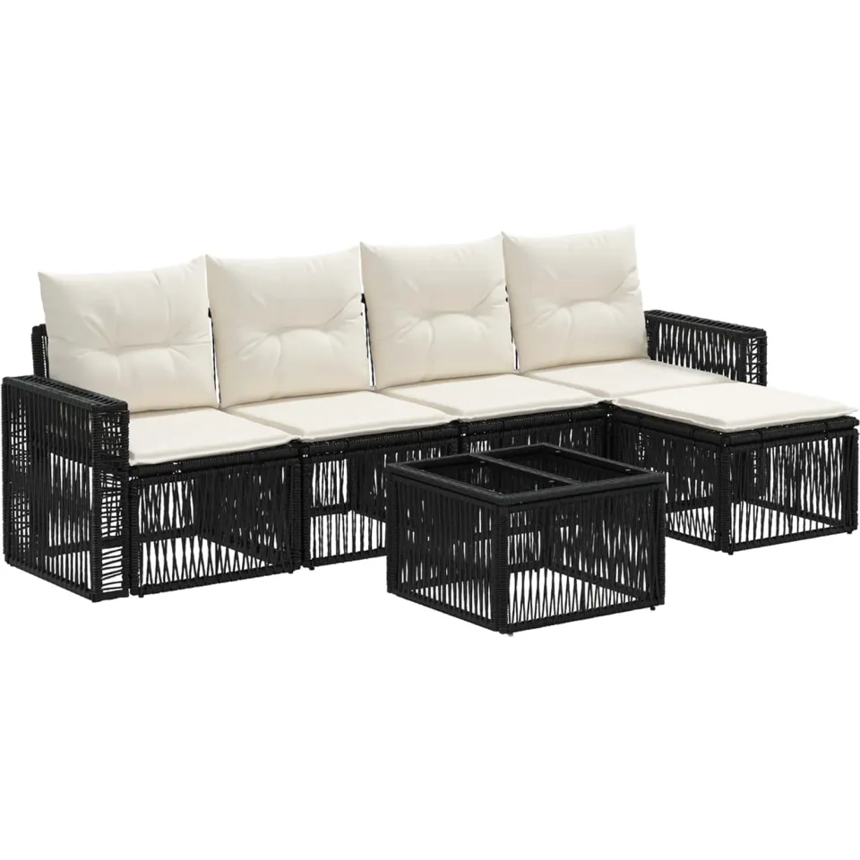 vidaXL Tuinbankenset 6 st 5-zits Zwart en Cream Wit poly rattan, foto 3