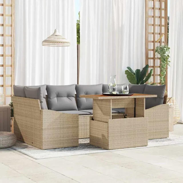 vidaXL Tuin Sofa Set 7 st Beige poly rattan, foto 2