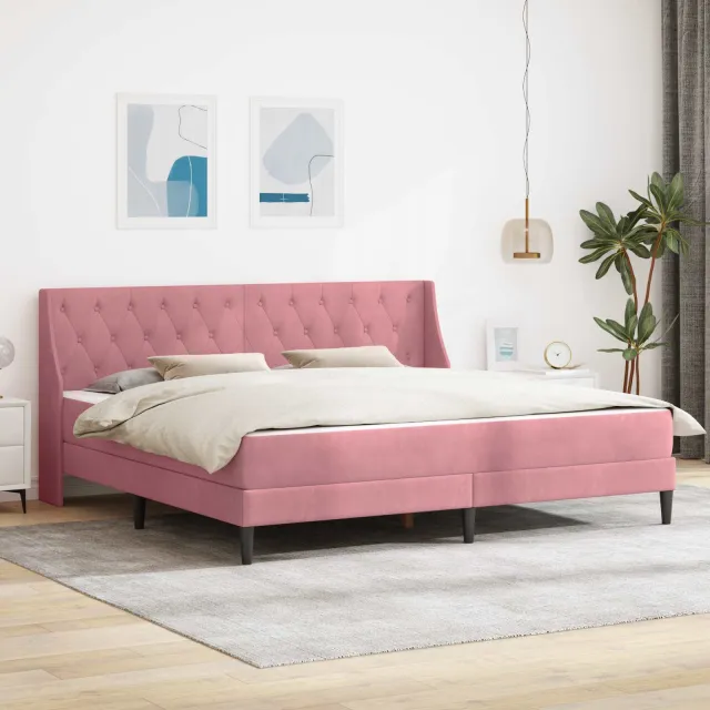 vidaXL Bedframe met matras Roze 200 x 200 cm fluweel