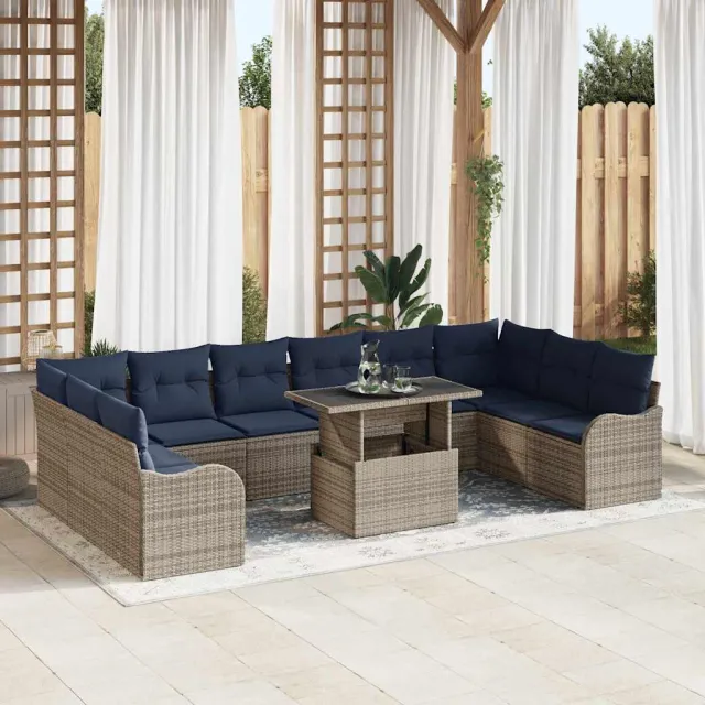 vidaXL Tuin Sofa Set 11 st Grijs Poly riet, foto 2