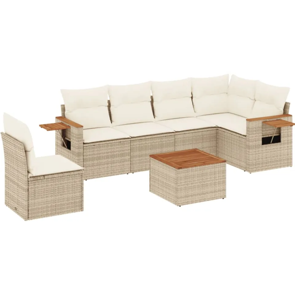 vidaXL 7-delige Loungeset met kussens poly rattan beige, foto 3