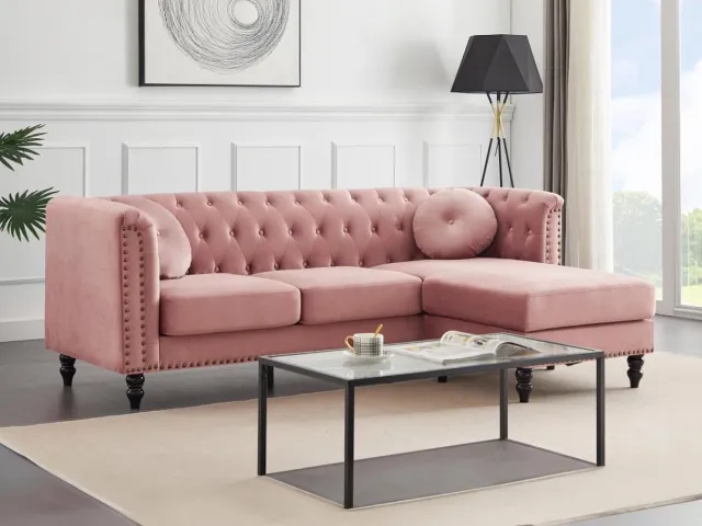 Vente-unique Omkeerbare hoekbank van oud roze velours TURNER
