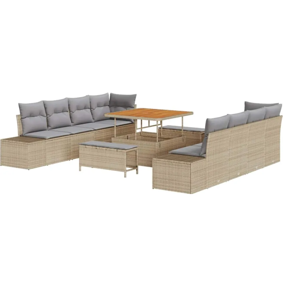 vidaXL Tuinbankenset 11 st Beige poly rattan