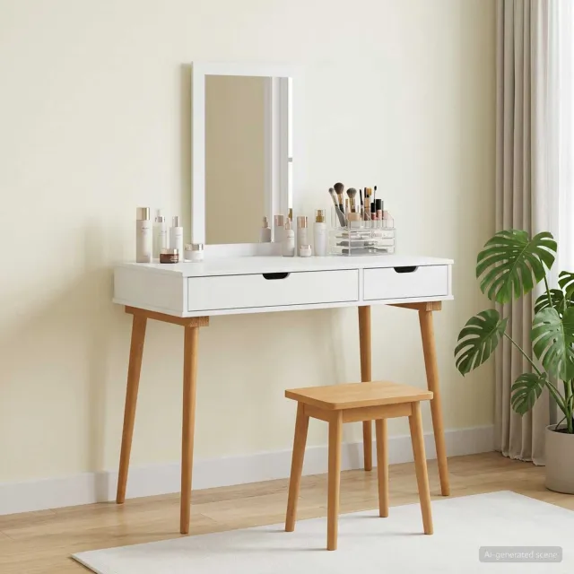vidaXL Toilettafel Set FAUSKE 2 st Wit 100 x 50 x 143 cm, foto 2
