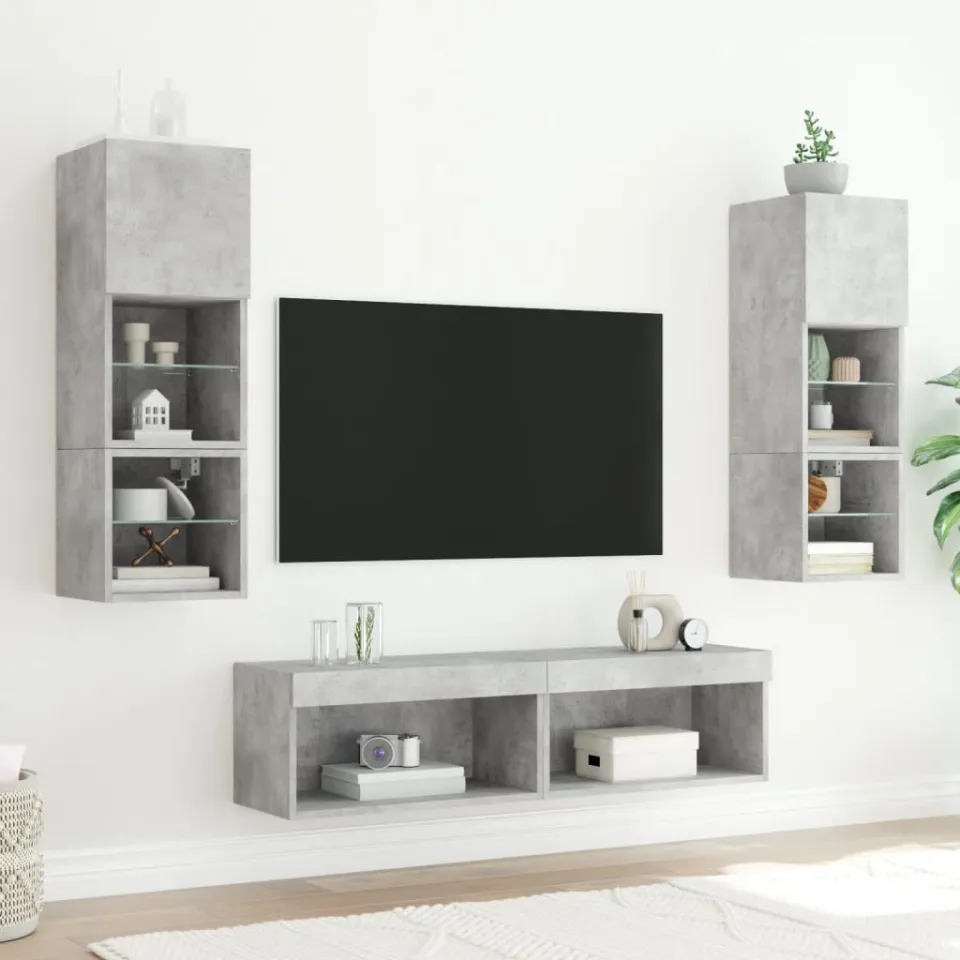 vidaXL Tv-meubel met LED-verlichting 60x30x30 cm betongrijs grijs, foto 4