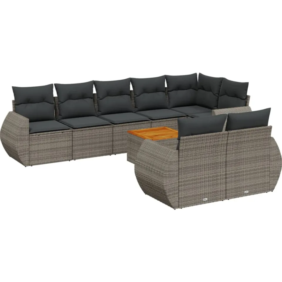 vidaXL 9-delige Loungeset met kussens poly rattan grijs, foto 3