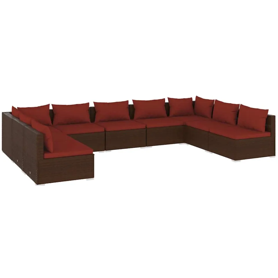 vidaXL 9-delige Loungeset met kussens poly rattan bruin