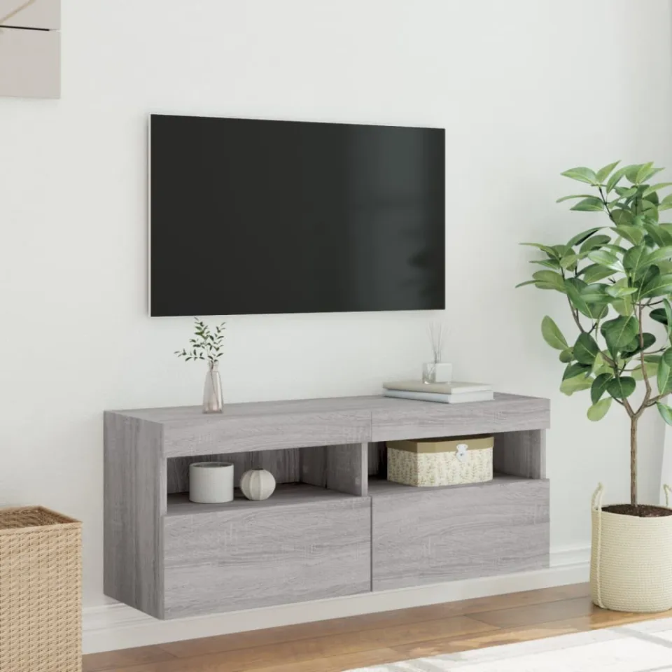vidaXL Tv-wandmeubel met LED-verlichting 100x30x40 cm grijs sonoma, foto 4
