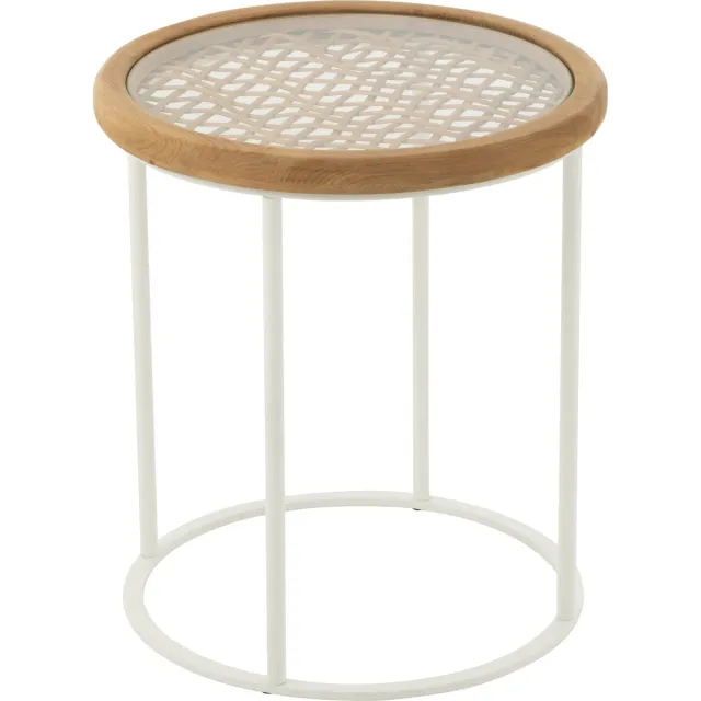 J-Line bijzettafel Mati - sparhout/metaal - naturel/wit