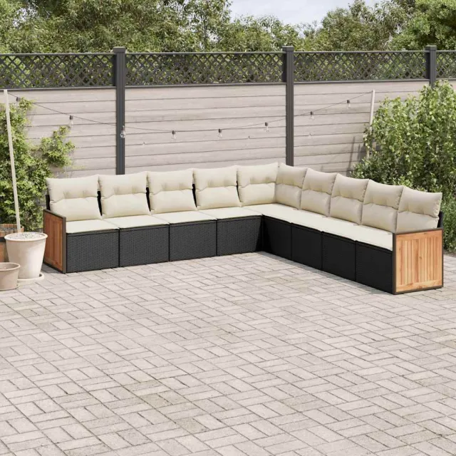 vidaXL 9-delige Loungeset met kussens poly rattan zwart, foto 2