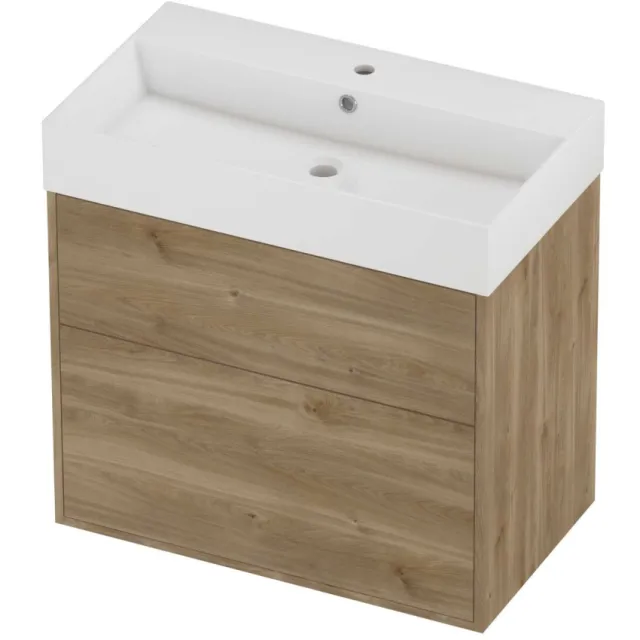Proline Zara Badmeubelset Porselein Loft 1 Kraangat Voor Grepen 80x46x78 cm Glans Wit Cider Oak Eiken