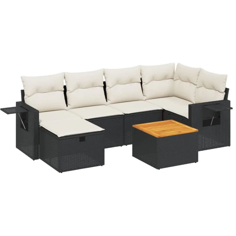 vidaXL 7-delige Loungeset met kussens poly rattan zwart