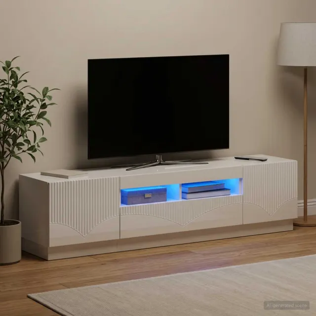 vidaXL LED tv-meubel HOORN 3 st Hoogglans Wit Bewerkt hout, foto 2