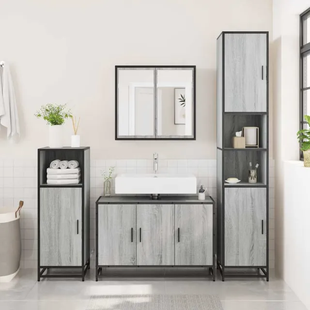 vidaXL Wastafelkast 90x33x60 cm bewerkt hout grijs sonoma eikenkleurig, foto 2
