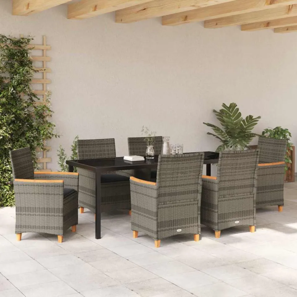 vidaXL Tuin eettafelset 7 st Grijs poly rattan, foto 3