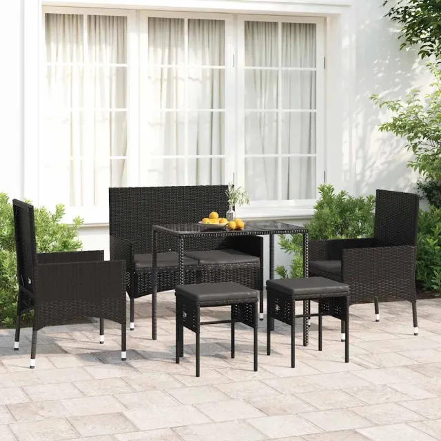 vidaXL 6-delige Loungeset met kussens poly rattan zwart, foto 2