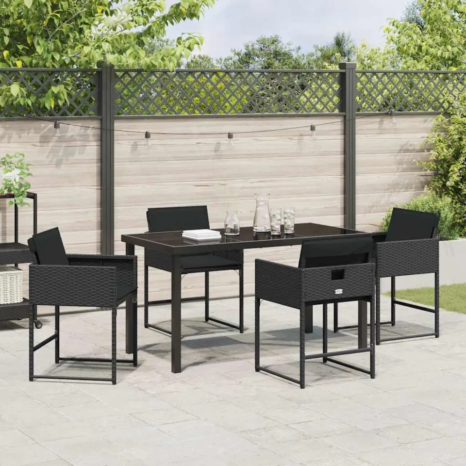 vidaXL Tuin eettafelset 5 st Zwart poly rattan, foto 3