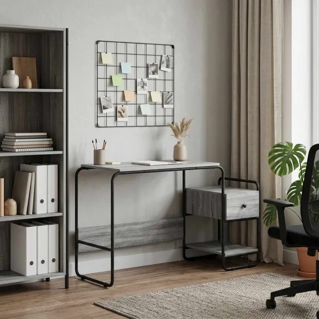 vidaXL Bureau met opbergruimte Grijs Sonoma 131,5 x 50 x 75,5 cm, foto 2