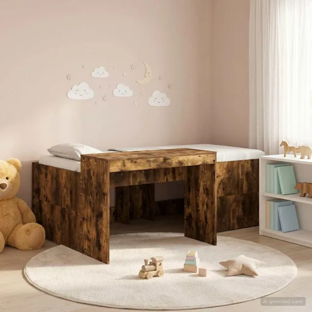 vidaXL Hoge Bed Frame met Bureau voor Kinderen Gerookt eiken Bruin
