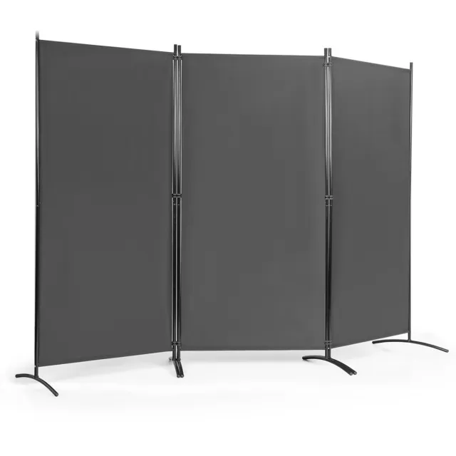 Costway 3-Paneel houten kamerverdeler, 260 x 183cm Inklapbaar privéscherm met duurzame scharnieren stalen basis, vrijstaand scheidingswand meubilair, houten paneel verdeler voor thuis, kantoor, badkamer, slaapkamer Grijs