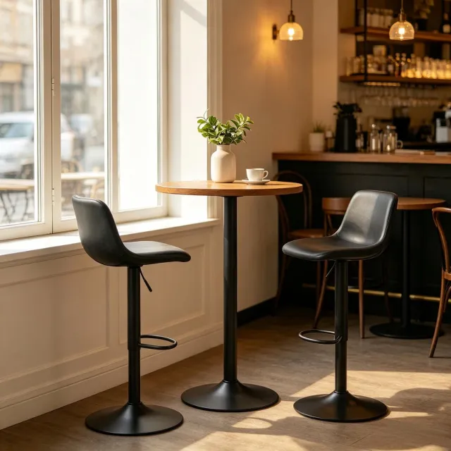HAUSS SPOLE Barkruk Set Van 2 - Verstelbaar En 360 Graden Draaibaar - Met Rugleuning En Voetensteun - Voor Keuken Eiland En Bar - Kunstleer Zwart
