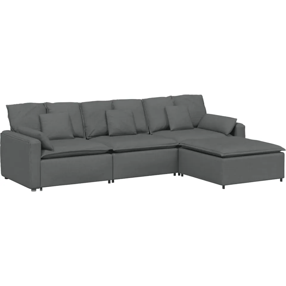 vidaXL Modulaire bank met voetenbank en kussens donkergrijs grijs, foto 3
