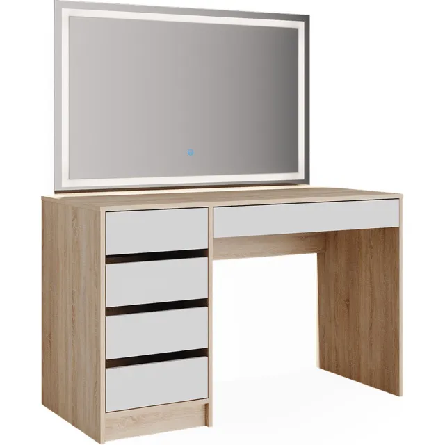 Vicco Kaptafel met licht Sherry, Wit/Sonoma, 120 cm met LED-spiegel