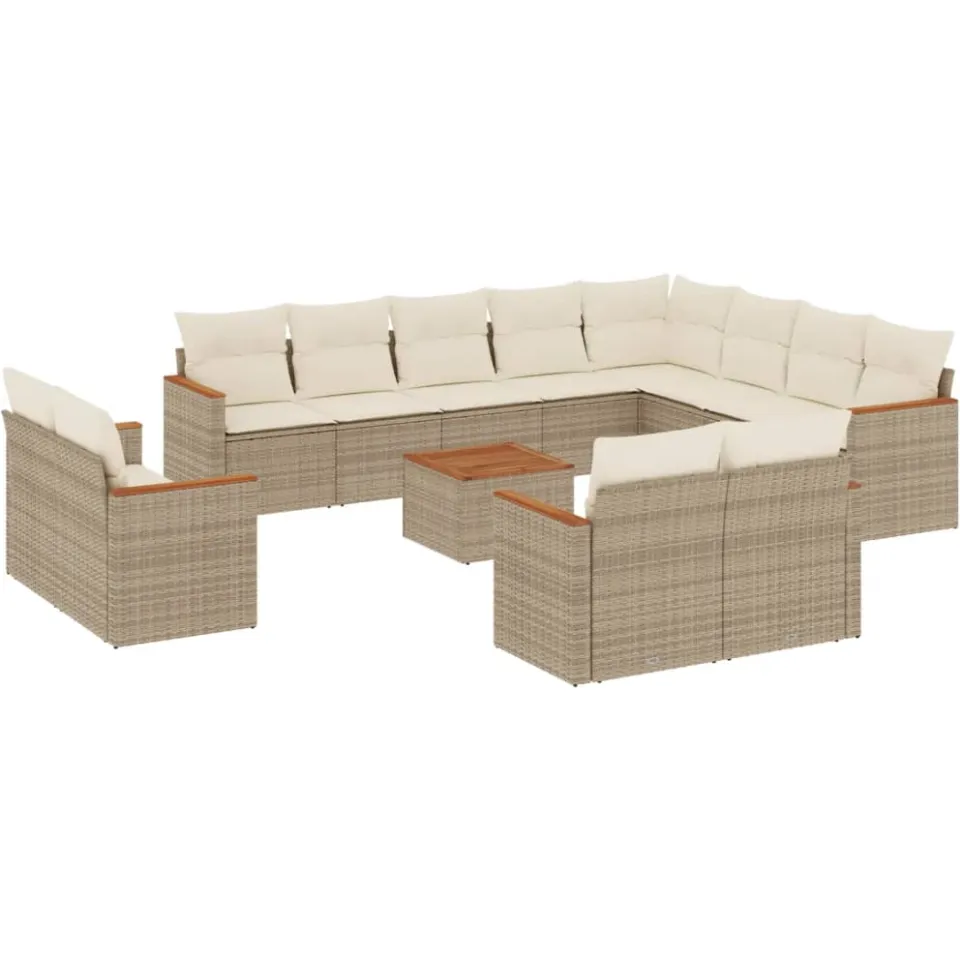 vidaXL 13-delige Loungeset met kussens poly rattan beige