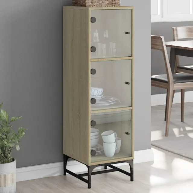 vidaXL Hoge kast met glazen deuren 35x37x120 cm sonoma eikenkleurig Bruin